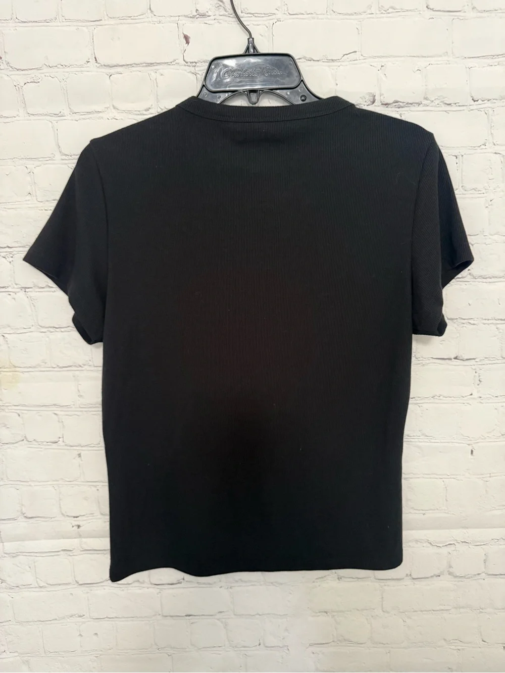 NWOT True Religion Black Short Sleeve Ribbed Tee with Gold Logo Size Lg